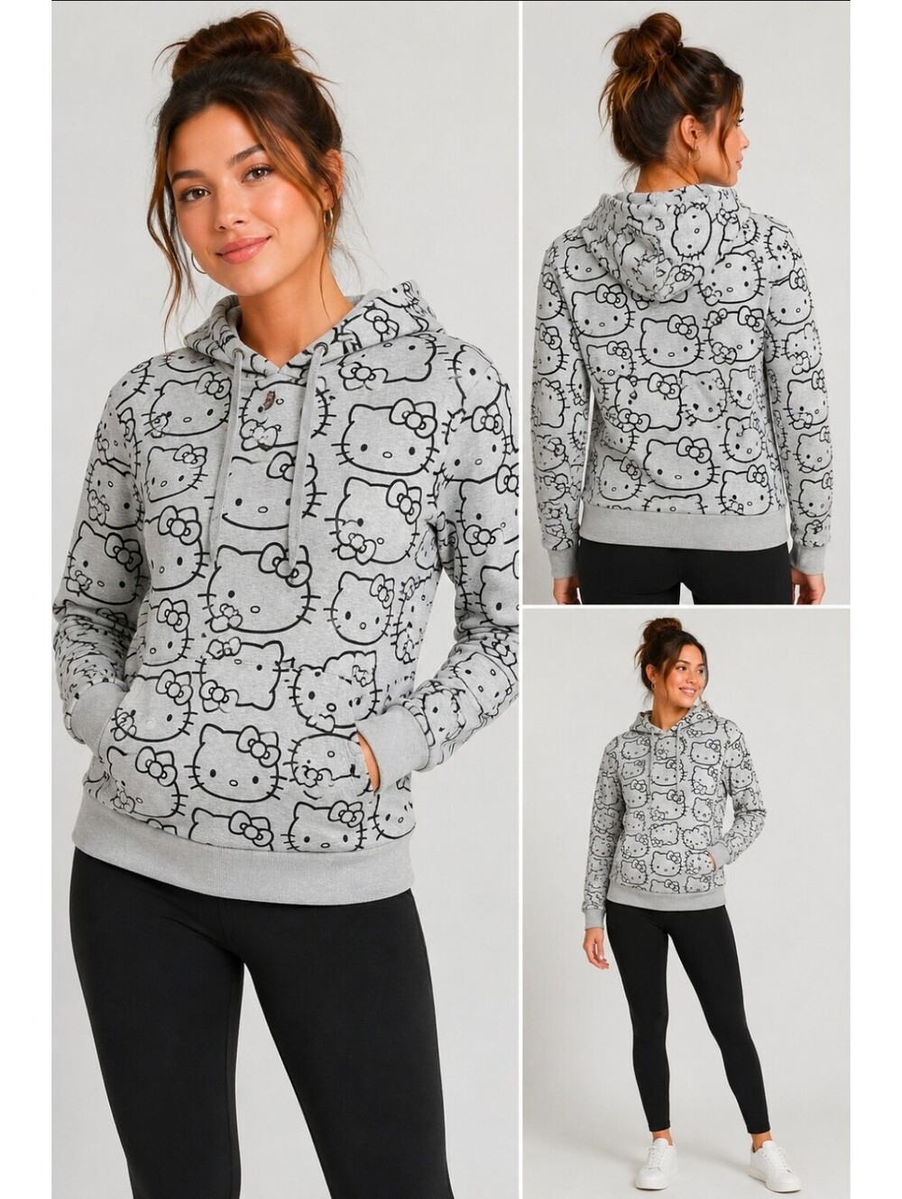 Hello Kitty by Sanrio Women’s XS Gray All Over Print Pullover Hoodie 2017